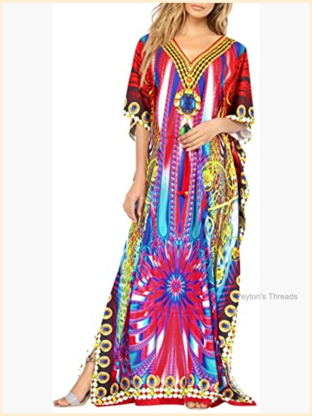 Women's Caftan Long Boho Evening Gown Cover Up One Size - Picture 3 of 6